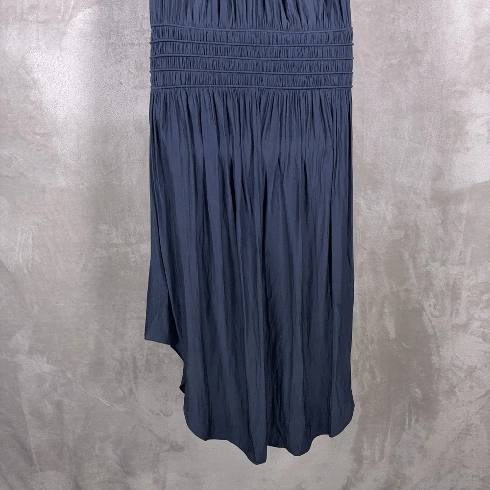Ramy Brook Audrey Midi Dress Womens XS Blue Smocked Halter Stretch